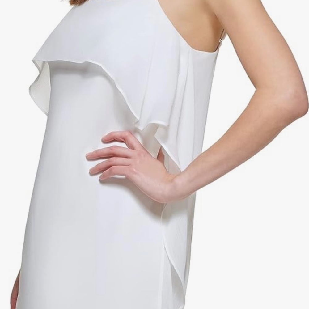 DKNY NWT sz 16 Women’s Sleeveless Square Neck Ruffle Midi Dress - Picture 8 of 10